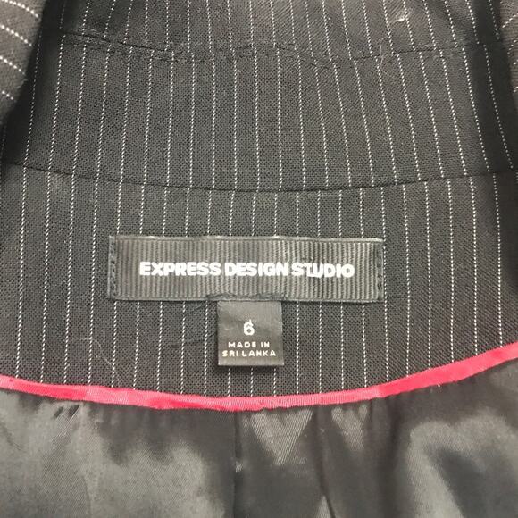 Express Design Studio Vintage Black Pinstriped Collared Jacket 6 - Picture 3 of 9